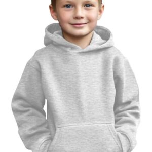 Grey Kids Casual Fleece Pullover Plain Hoodie