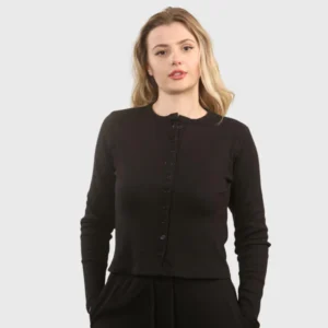 Fine Rib Button Detail Top with Wide Leg Trouser Set