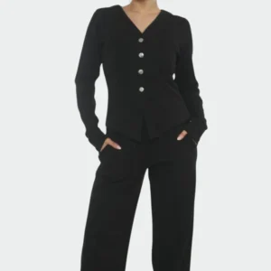 Soft Rib V Cardigan Set