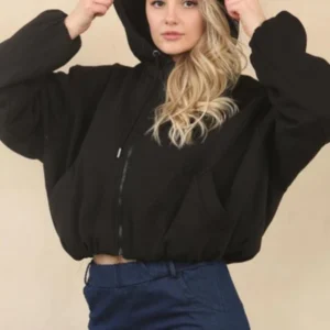 Bubble Hem Cropped Fleece Lined Jacket
