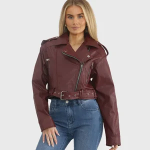 Cropped Biker Jacket with Belt